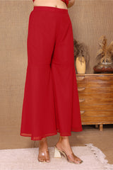 Red Georgette Embroidered Kurta with Garara & Dupatta