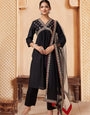 Black Silk Blend Alia-Cut Kurta, Pant & Net Dupatta