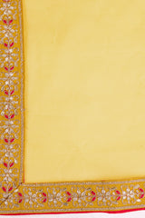 Yellow Silk blend Alia-Cut Embroidered Kurta with Pant & Net Dupatta