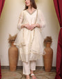 Chanderi Cotton Silk Kurta, Pant, & Net Dupatta with Lining.