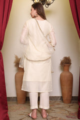 Chanderi Cotton Silk Kurta, Pant, & Net Dupatta with Lining.