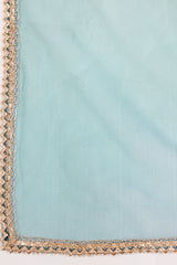 Teal Silk Blend Embroidered Kurta with Pant & Net Dupatta