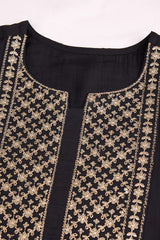 Black Silk Blend Embroidered Kurta, Pant & Net Dupatta