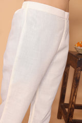 Cotton Blend Embroidered Kurta with Pant & Organza Dupatta