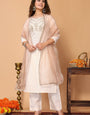 Cotton Blend Embroidered Kurta with Pant & Organza Dupatta