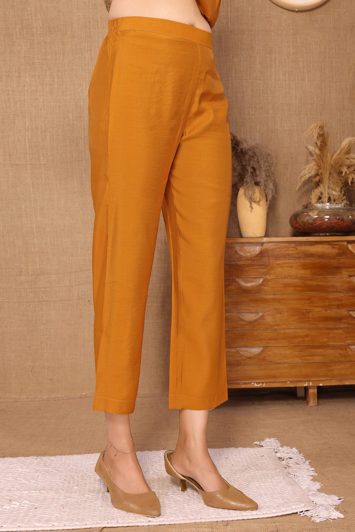 Silk Blend Embroidered V-Neck Kurta, Pant, and Printed Dupatta Set