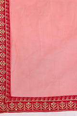 Red Silk Blend Kurta with Pant & Embroidered lace border Dupatta