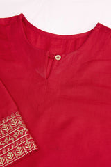 Red Silk Blend Kurta with Pant & Embroidered lace border Dupatta