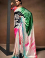 Digital Printed Satin Saree with Unstiched Blouse.