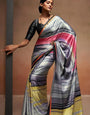 Digital Printed Satin Saree with Unstiched Blouse.