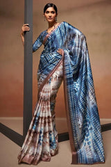 Digital Printed Satin Saree with Unstiched Blouse.