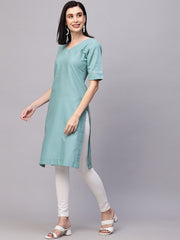 Solid Cotton Blend Kurta.