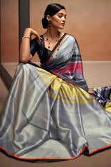 Digital Printed Satin Saree with Unstiched Blouse.