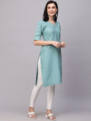 Solid Cotton Blend Kurta.