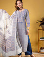 Cotton Blend Printed Kurta, Pant, & Dupatta Set