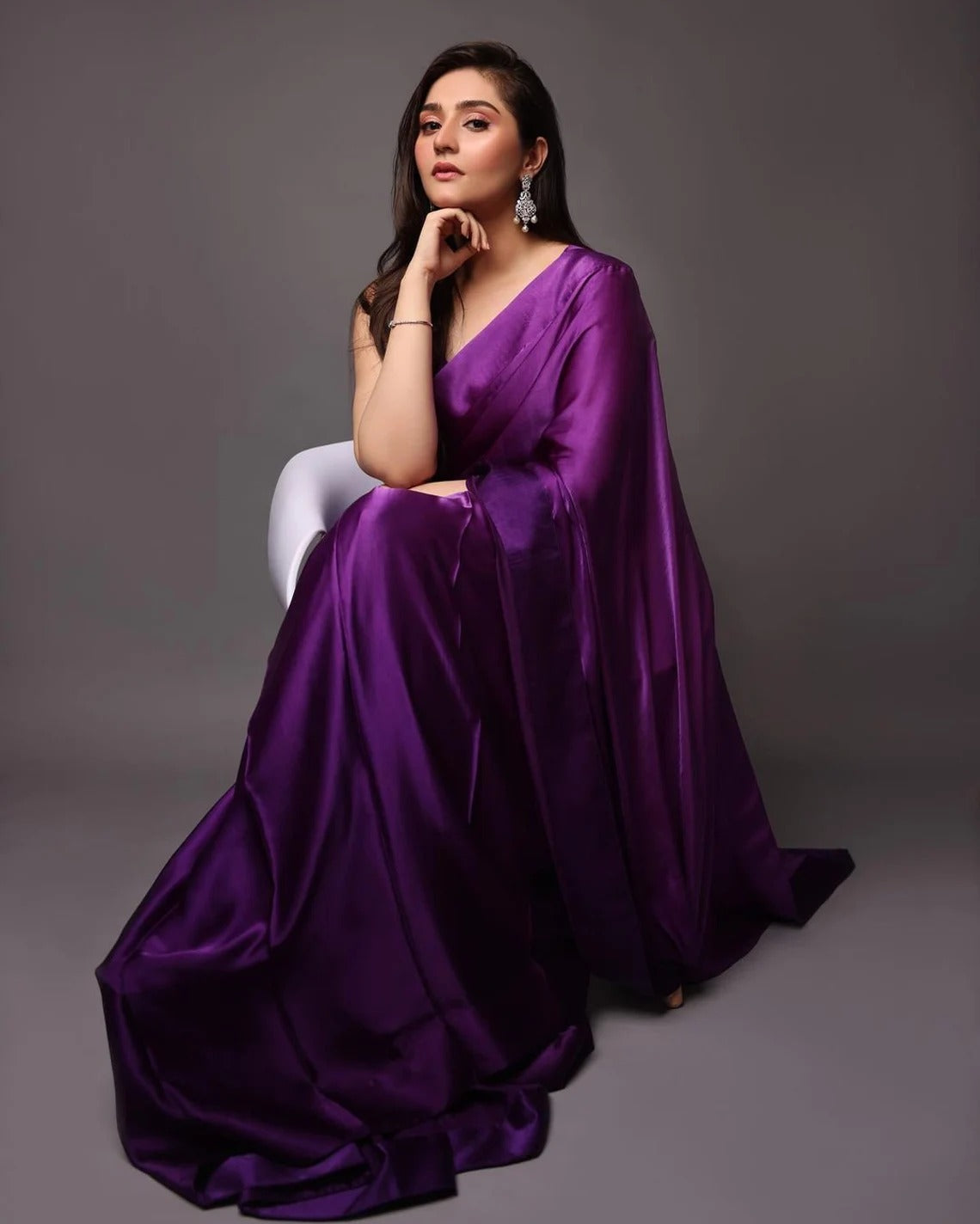 Solid Satin Silk Saree with Unstiched Blouse