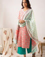 Cotton Blend Printed Kurta, Pant, & Dupatta Set