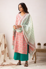 Cotton Blend Printed Kurta, Pant, & Dupatta Set