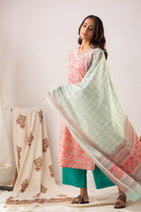 Cotton Blend Printed Kurta, Pant, & Dupatta Set