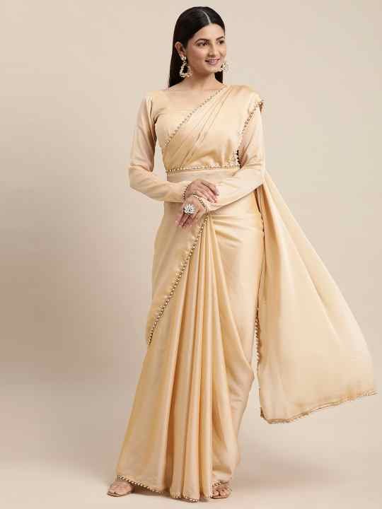 Buy IrisTheStudio Women Cream Georgette Solid, Plain Daily Wear Saree -  Sa736 Online at Best Prices in India - JioMart.