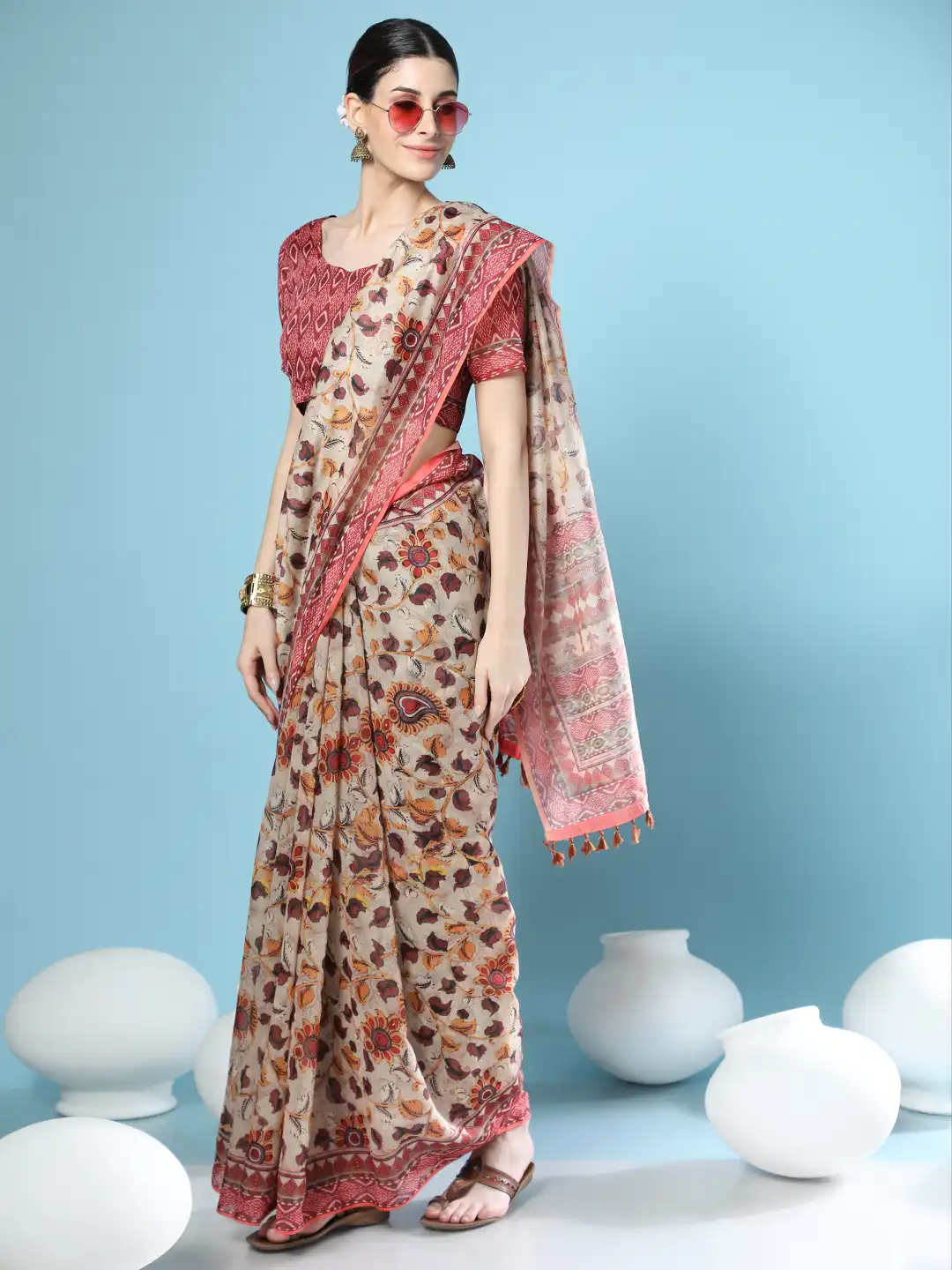 Ladies Floral Print Cotton Mulmul Batik Saree at Rs.600/Piece in jaipur  offer by Prateek Textile