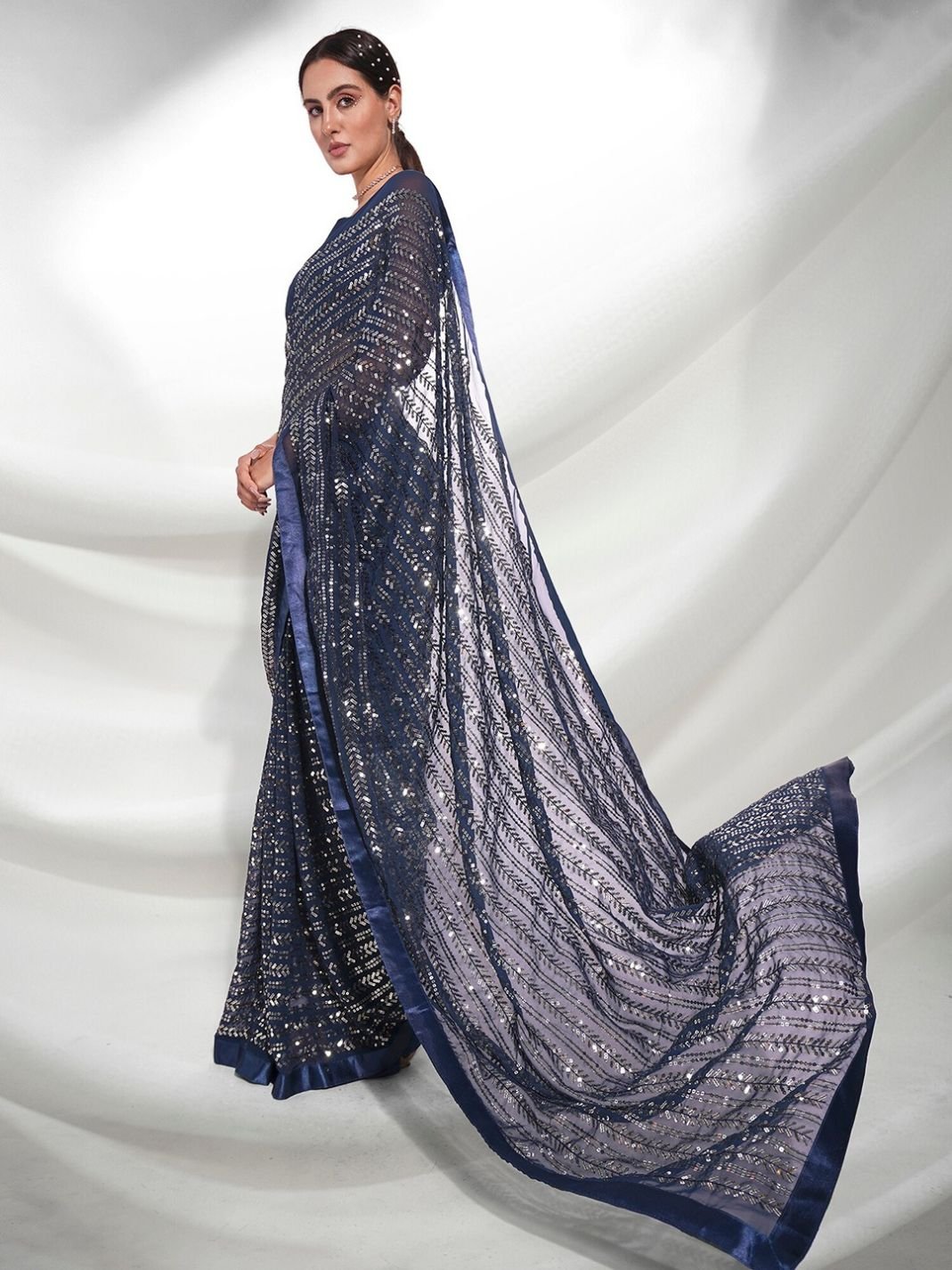 50Y693-RO Grey Sequin and Bead Embroidery Fancy Saree Blouse