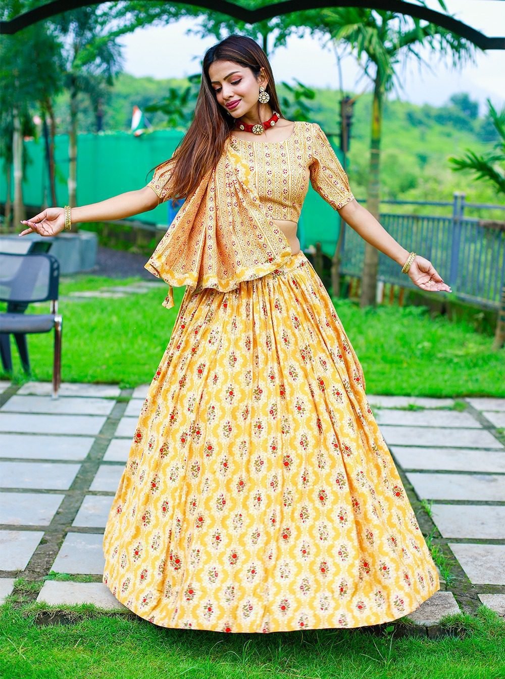 Light Peach Wedding Wear Designer Floral Prined Chanderi Designer Lehenga  Choli